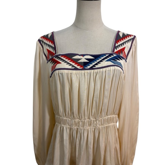 Ariat Jacquard Chimayo Peasent Top Sz XL Cream Boho Western - Picture 2 of 10